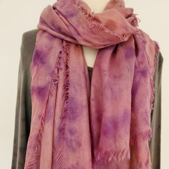 Nordstrom Accessories - New soft Nordstrom Pink purple dyed Silk Cashmere Large Scarf Wrap shawl tiedyed